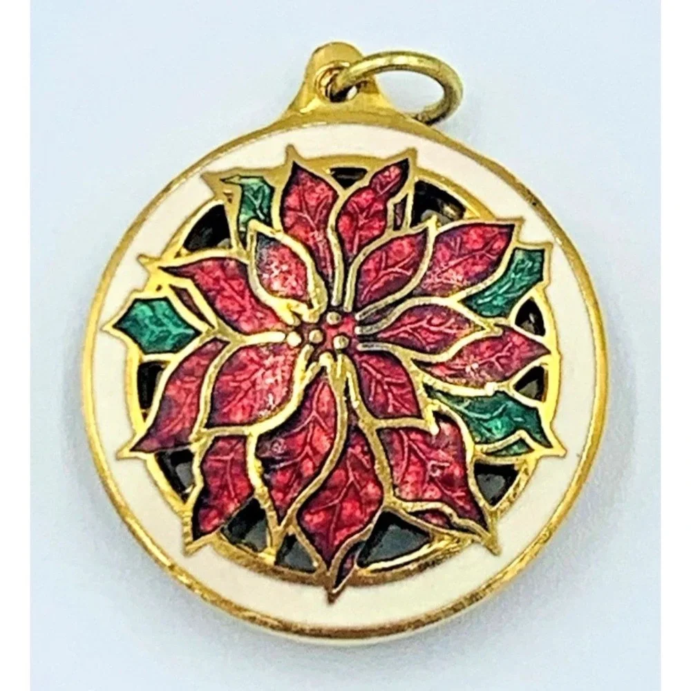 Hallmark Keepsake Miniature Ornament Cloisonne‎ Poinsettia Vintage 1990